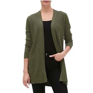 GAP Open Front Longline Textured Olive Green Cardigan Size M #1902